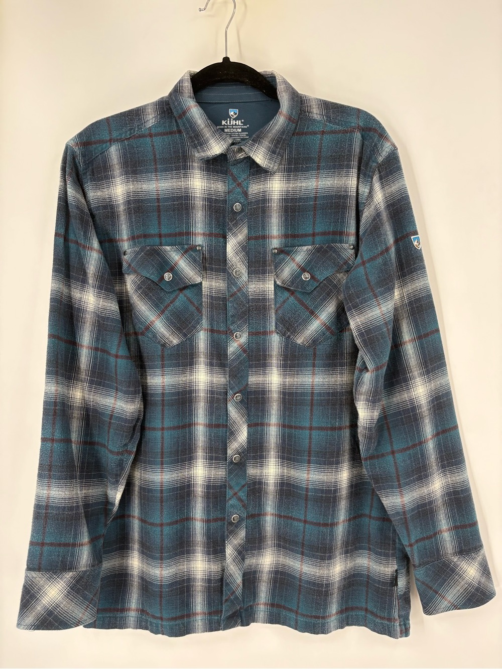 Kuhl Pearl Snap Shirt Blue Plaid Flannel Size Medium